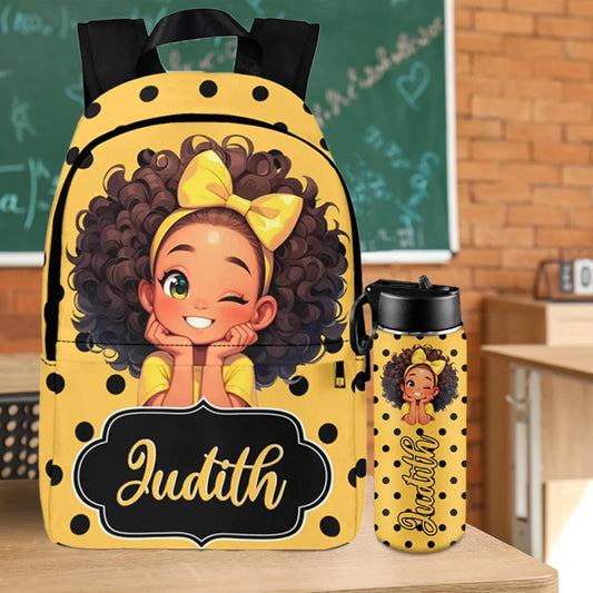 Custom Afro Girl Backpack & Lunch Bag Set | Personalized School Gift