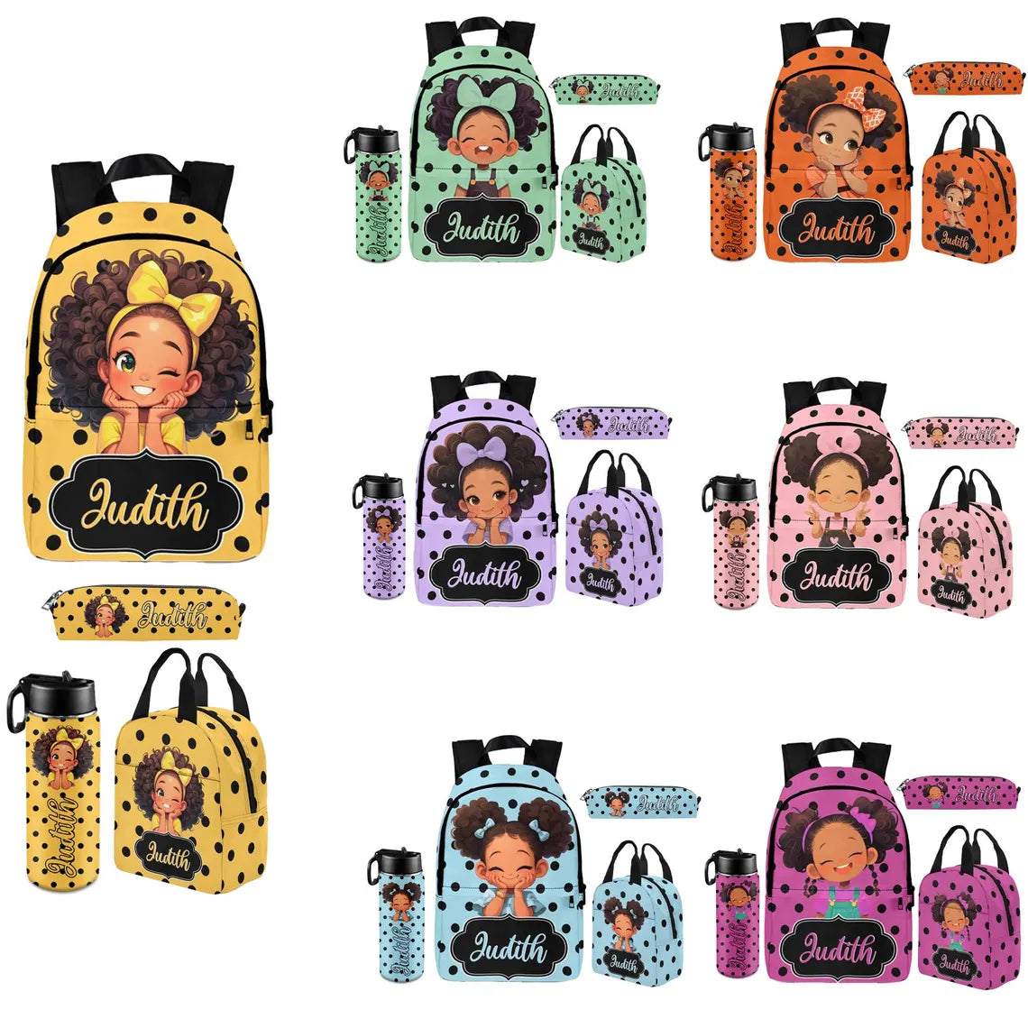 Custom Afro Girl Backpack & Lunch Bag Set | Personalized School Gift