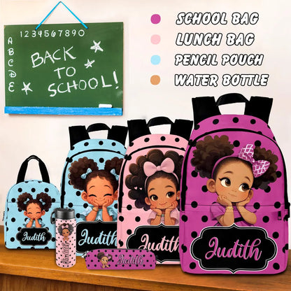 Custom Afro Girl Backpack & Lunch Bag Set | Personalized School Gift