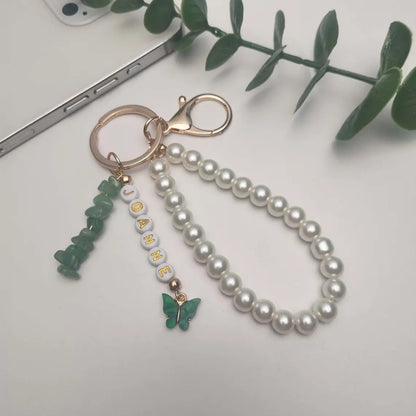 Personalized Name Keyring – Crystal, Butterfly & Pearl Charm