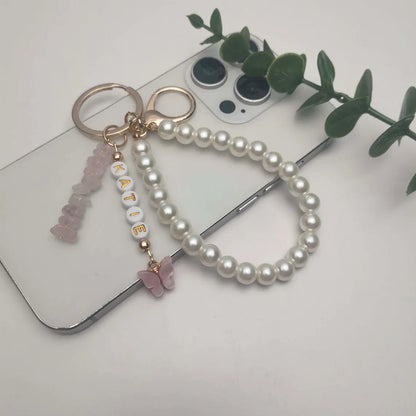 Personalized Name Keyring – Crystal, Butterfly & Pearl Charm