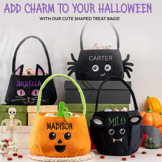 Custom Halloween Basket Candy Bag – Personalized Trick or Treat Bucket