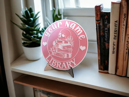Personalized 3D Library Sign – Book Nook Decor with Stand
