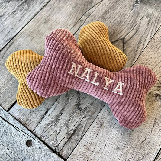 Personalized Dog Toy Bone with Squeaker | Embroidered, Fun & Durable