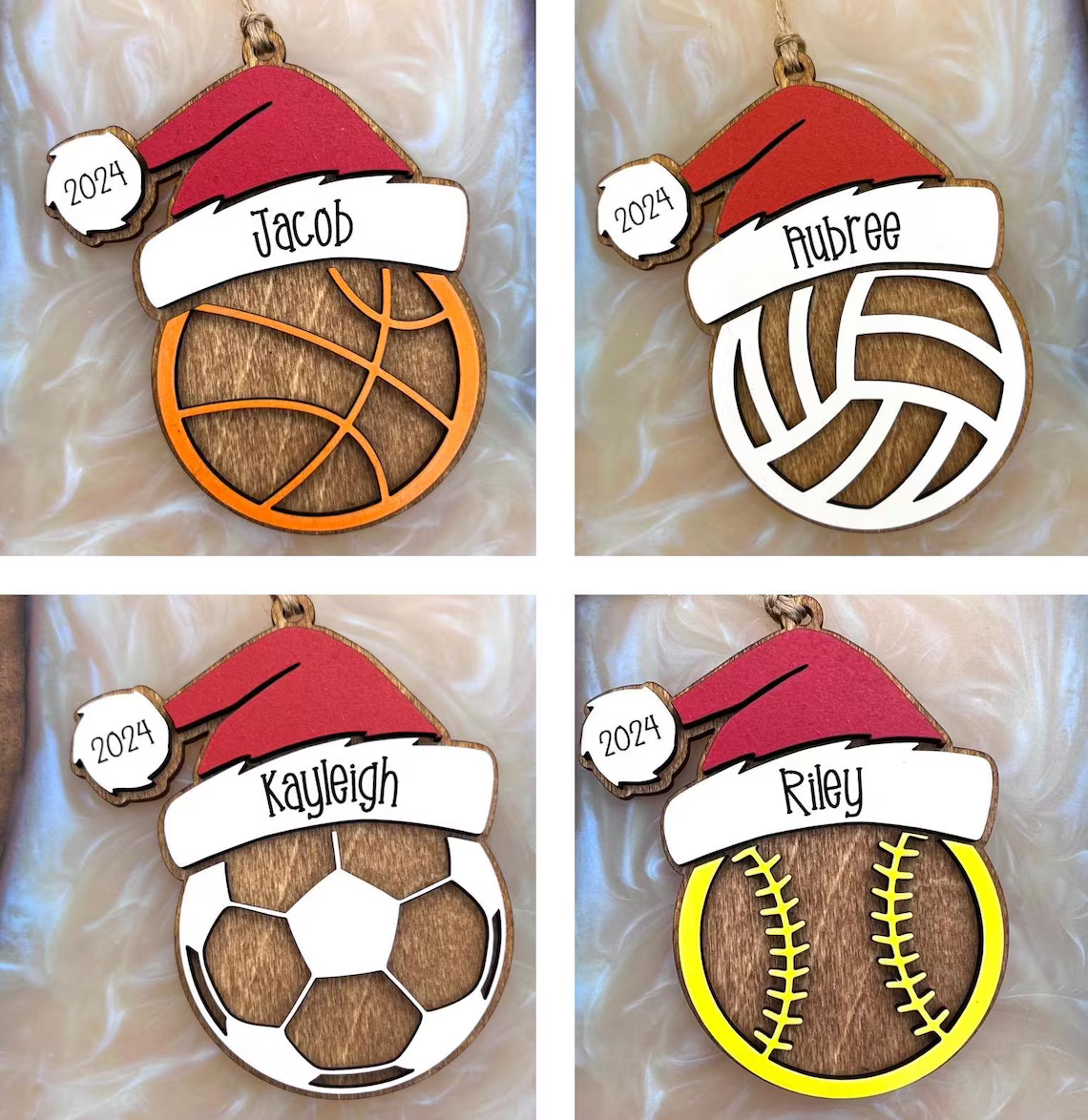 Personalized Sports Ornament – Custom Name & Year, Wood Christmas Gift
