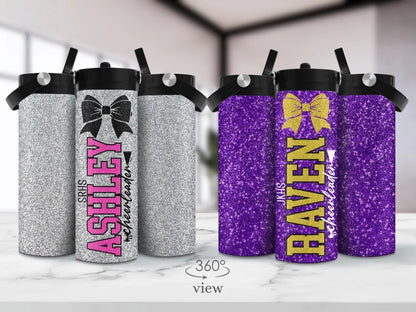 Personalized Cheerleader Water Bottle – Glitter Name Tumbler 20oz