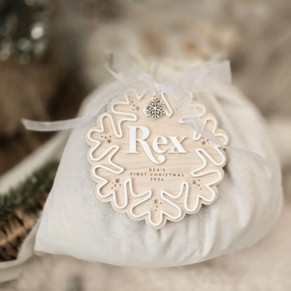 Custom Baby First Christmas Snowflake Ornament 2025 – Name & “First/Merry Christmas”