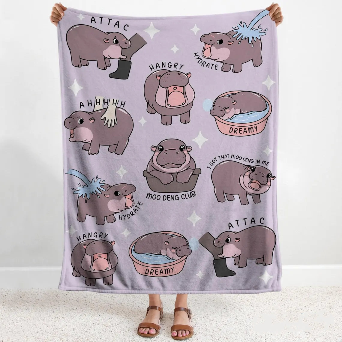Couverture I Love Moo Deng, couverture pour bébé hippopotame amusante, cadeau pour le fan club de Moo Deng, cadeau mignon pour bébé amoureux des hippopotames