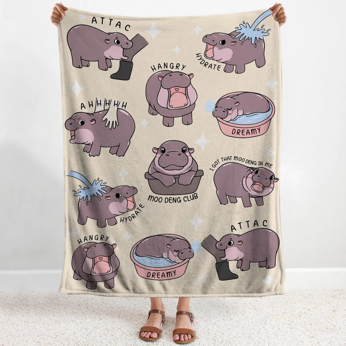 Couverture I Love Moo Deng, couverture pour bébé hippopotame amusante, cadeau pour le fan club de Moo Deng, cadeau mignon pour bébé amoureux des hippopotames