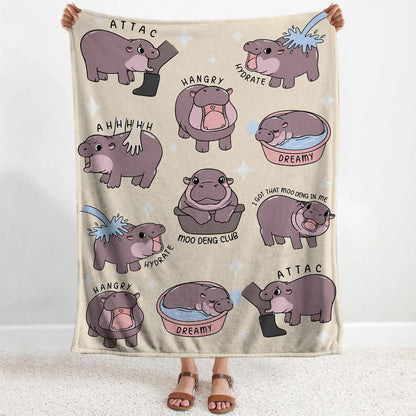 Couverture I Love Moo Deng, couverture pour bébé hippopotame amusante, cadeau pour le fan club de Moo Deng, cadeau mignon pour bébé amoureux des hippopotames