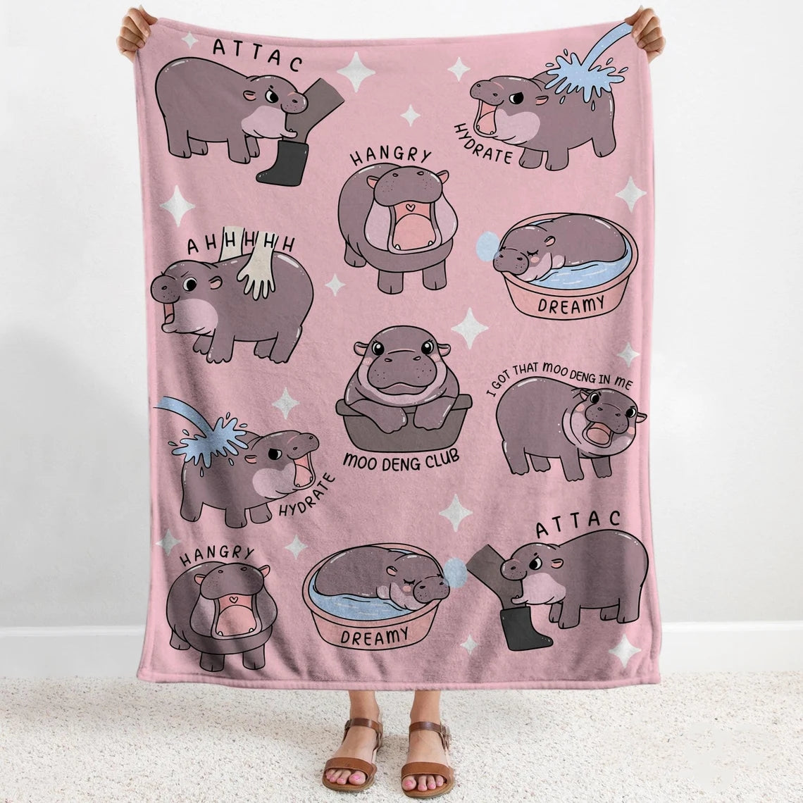 Couverture I Love Moo Deng, couverture pour bébé hippopotame amusante, cadeau pour le fan club de Moo Deng, cadeau mignon pour bébé amoureux des hippopotames