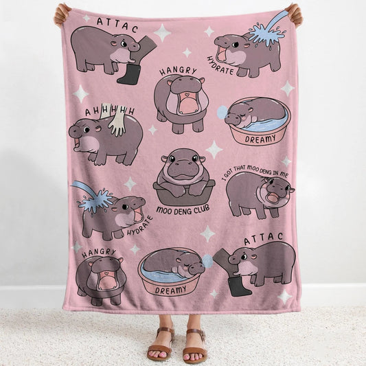 Couverture I Love Moo Deng, couverture pour bébé hippopotame amusante, cadeau pour le fan club de Moo Deng, cadeau mignon pour bébé amoureux des hippopotames