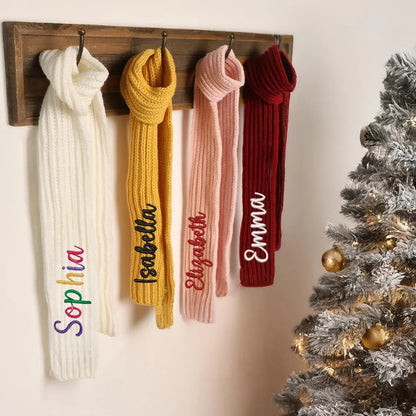 Custom Winter Scarf with Embroidered Name | Personalized Knit Scarf Gift