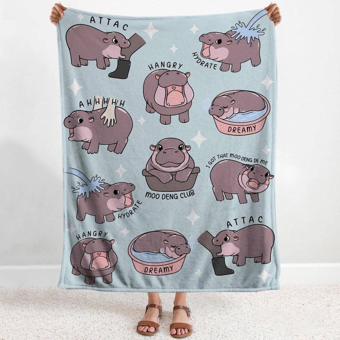 Couverture I Love Moo Deng, couverture pour bébé hippopotame amusante, cadeau pour le fan club de Moo Deng, cadeau mignon pour bébé amoureux des hippopotames