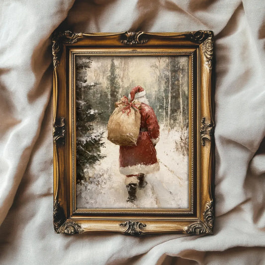 Santa Claus in Winter Forest Print – Vintage Christmas Wall Art (Printed & Shipped)