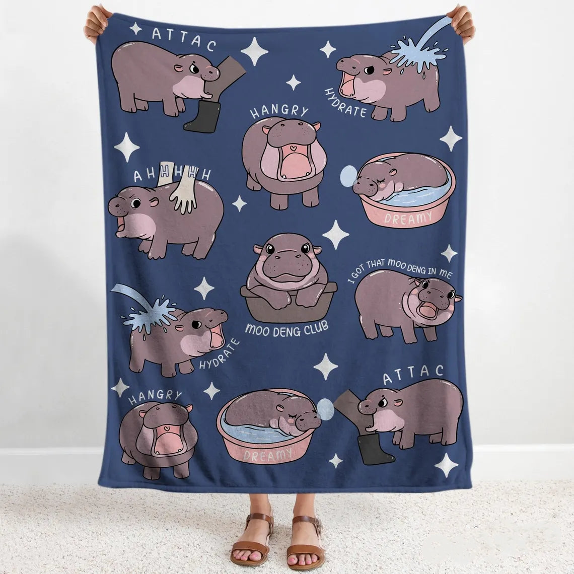 Couverture I Love Moo Deng, couverture pour bébé hippopotame amusante, cadeau pour le fan club de Moo Deng, cadeau mignon pour bébé amoureux des hippopotames