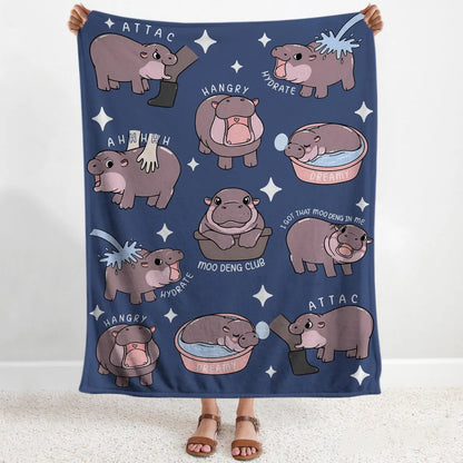 Couverture I Love Moo Deng, couverture pour bébé hippopotame amusante, cadeau pour le fan club de Moo Deng, cadeau mignon pour bébé amoureux des hippopotames
