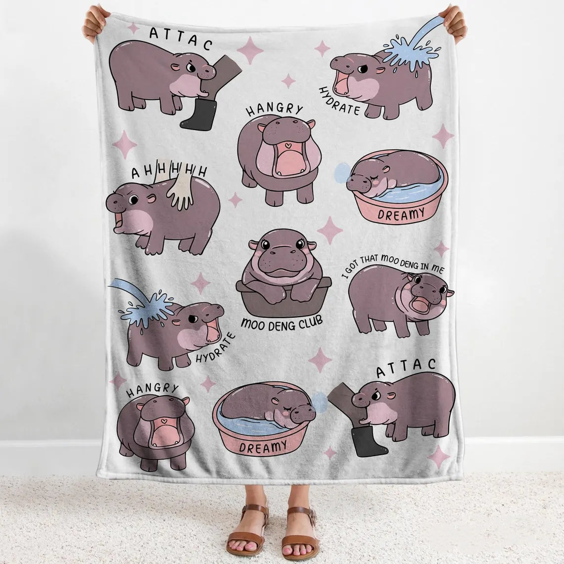 Couverture I Love Moo Deng, couverture pour bébé hippopotame amusante, cadeau pour le fan club de Moo Deng, cadeau mignon pour bébé amoureux des hippopotames