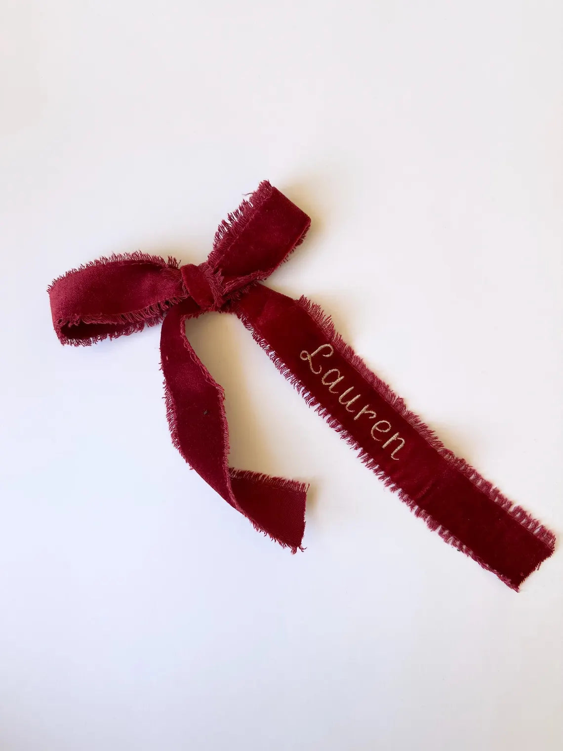 Velvet Embroidered Personalized Ribbon Bow | Custom Name Ribbon for Christmas & Weddings