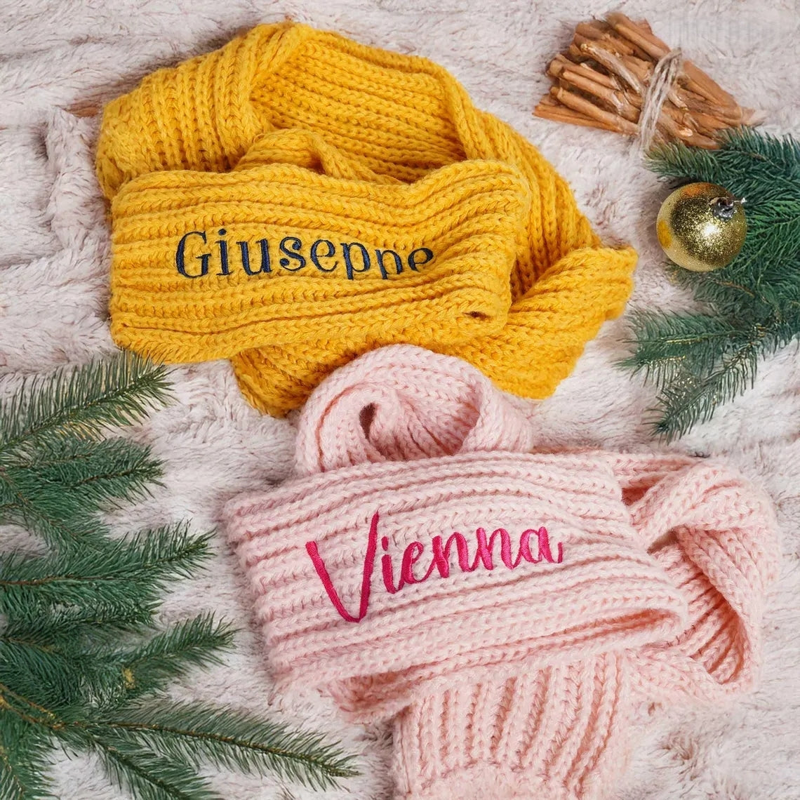 Custom Winter Scarf with Embroidered Name | Personalized Knit Scarf Gift