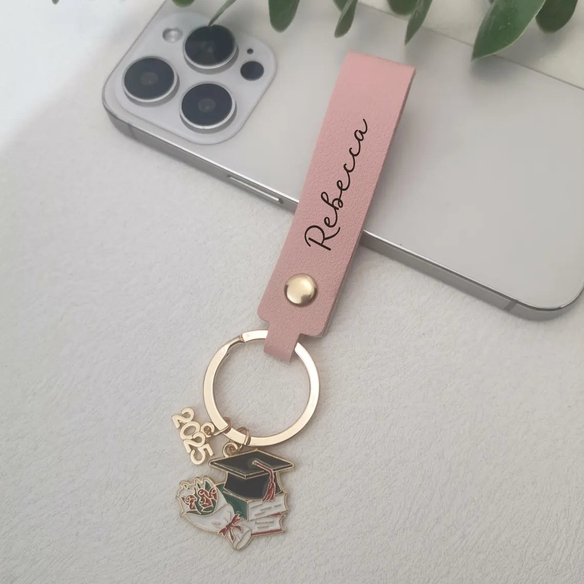 Personalized Leather Graduation Keychain – Class of 2025 Gift
