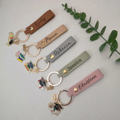 Personalized Leather Graduation Keychain – Class of 2025 Gift