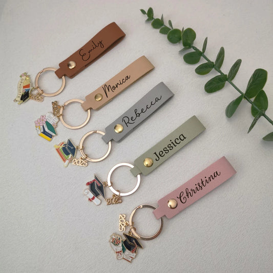 Personalized Leather Graduation Keychain – Class of 2025 Gift