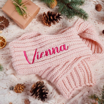 Custom Winter Scarf with Embroidered Name | Personalized Knit Scarf Gift