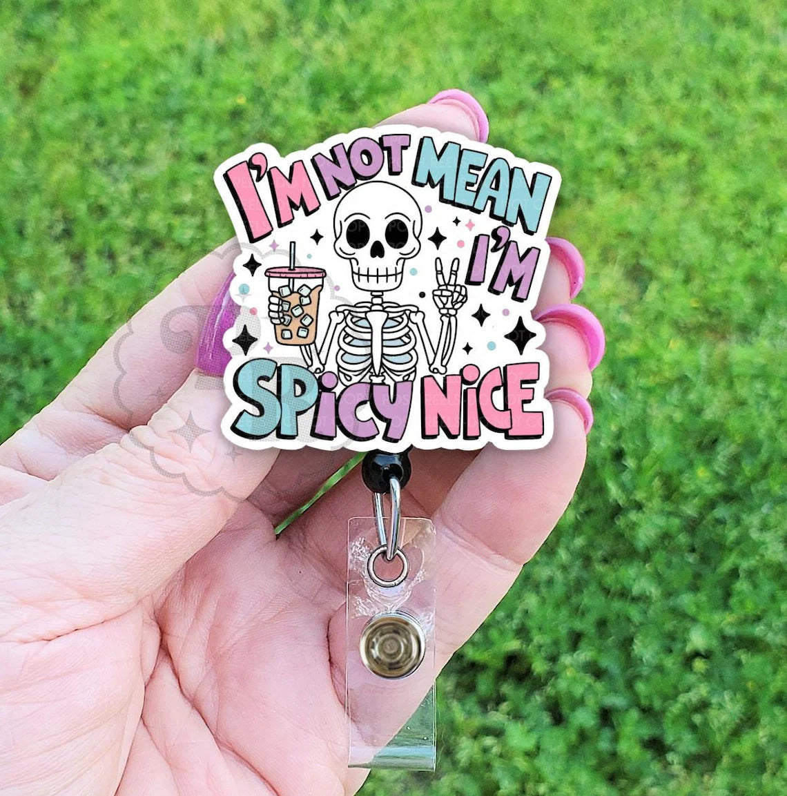 Funny Skeleton Nurse Badge Reel, Acrylic Retractable Badge ID Holder