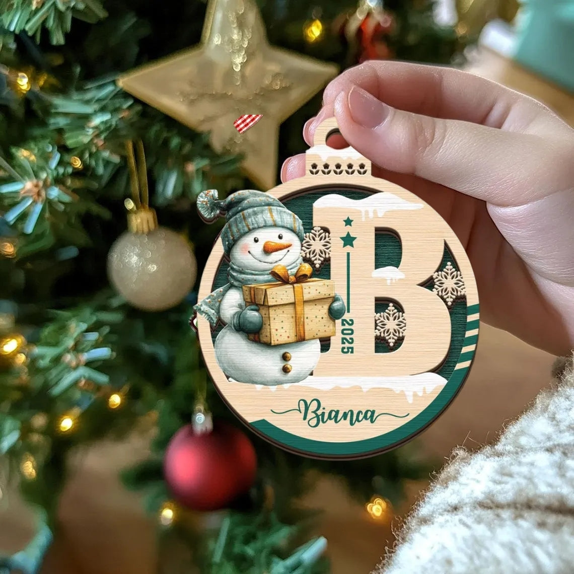 Personalisierter Schneemann-Weihnachtsbaumschmuck – Geschenk mit individuellem Namen für Kinder
