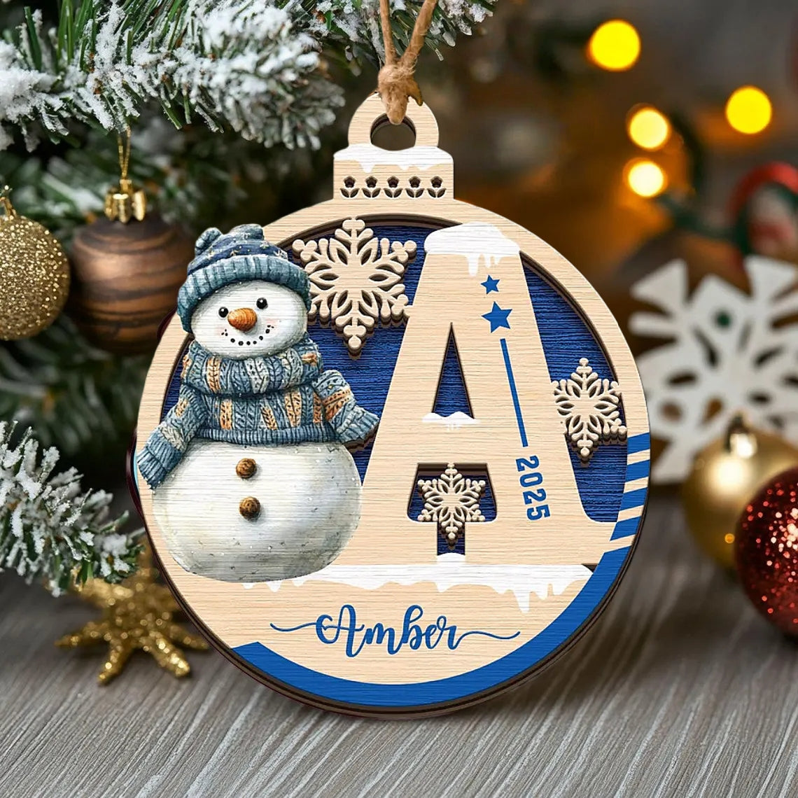Personalisierter Schneemann-Weihnachtsbaumschmuck – Geschenk mit individuellem Namen für Kinder