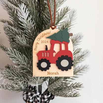 Baby's First Christmas Tractor Ornament | Personalized 2025