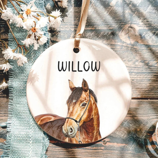 Personalized Horse  Ceramic Ornament 2025 | Custom Watercolor Photo Gift