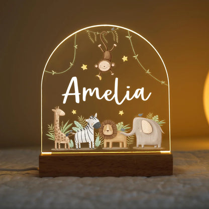 Personalised LED Animal Lamp | Kids Night Light | Safari Jungle Animal Light