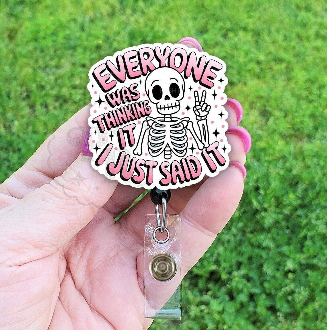 Funny Skeleton Nurse Badge Reel, Acrylic Retractable Badge ID Holder