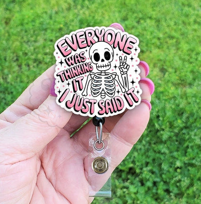 Funny Skeleton Nurse Badge Reel, Acrylic Retractable Badge ID Holder