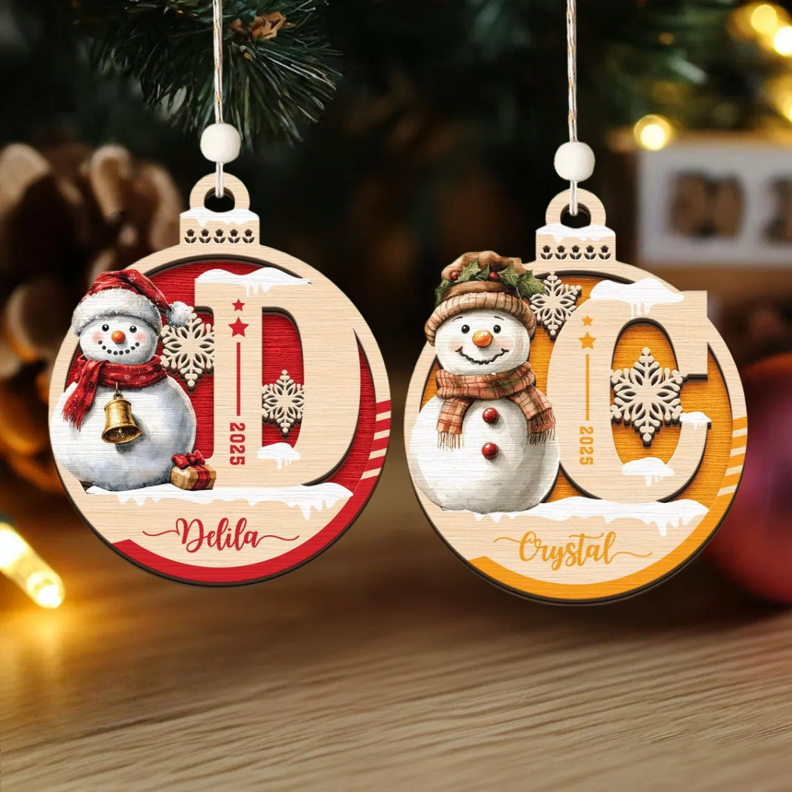 Personalisierter Schneemann-Weihnachtsbaumschmuck – Geschenk mit individuellem Namen für Kinder