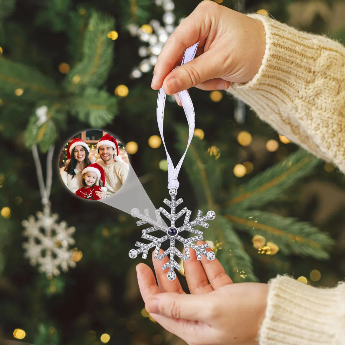 Décoration de Noël personnalisée en forme de flocon de neige – Boule photo personnalisée