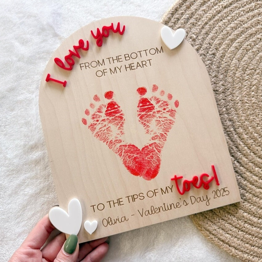 Baby’s First Valentine Footprint Board – Personalized Keepsake Sign