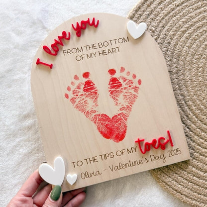Baby’s First Valentine Footprint Board – Personalized Keepsake Sign