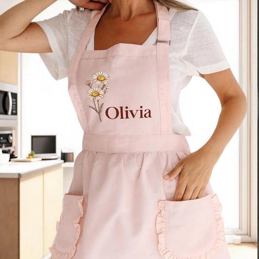 Custom Birth Flower Apron | Personalized Floral Apron with Name