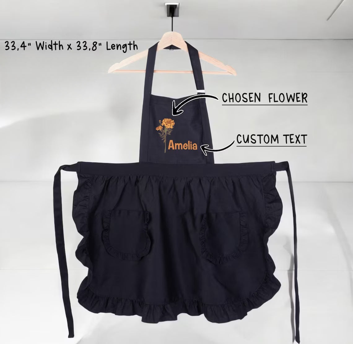 Custom Birth Flower Apron | Personalized Floral Apron with Name