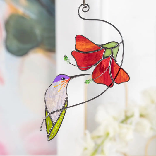 Hummingbird Stained Glass Suncatcher | Handmade Bird Window Decor