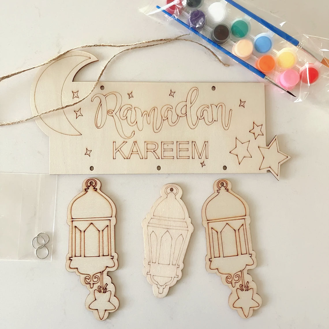 Wooden Ramadan Kareem Pendant | Moon & Star Eid Decoration