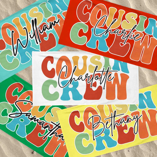 Personalized Cousin Crew Beach Towel – Family Vacation Gift
