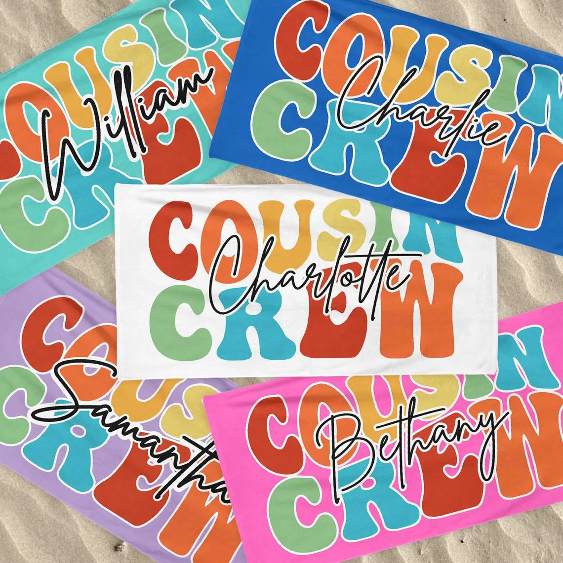 Personalized Cousin Crew Beach Towel – Family Vacation Gift
