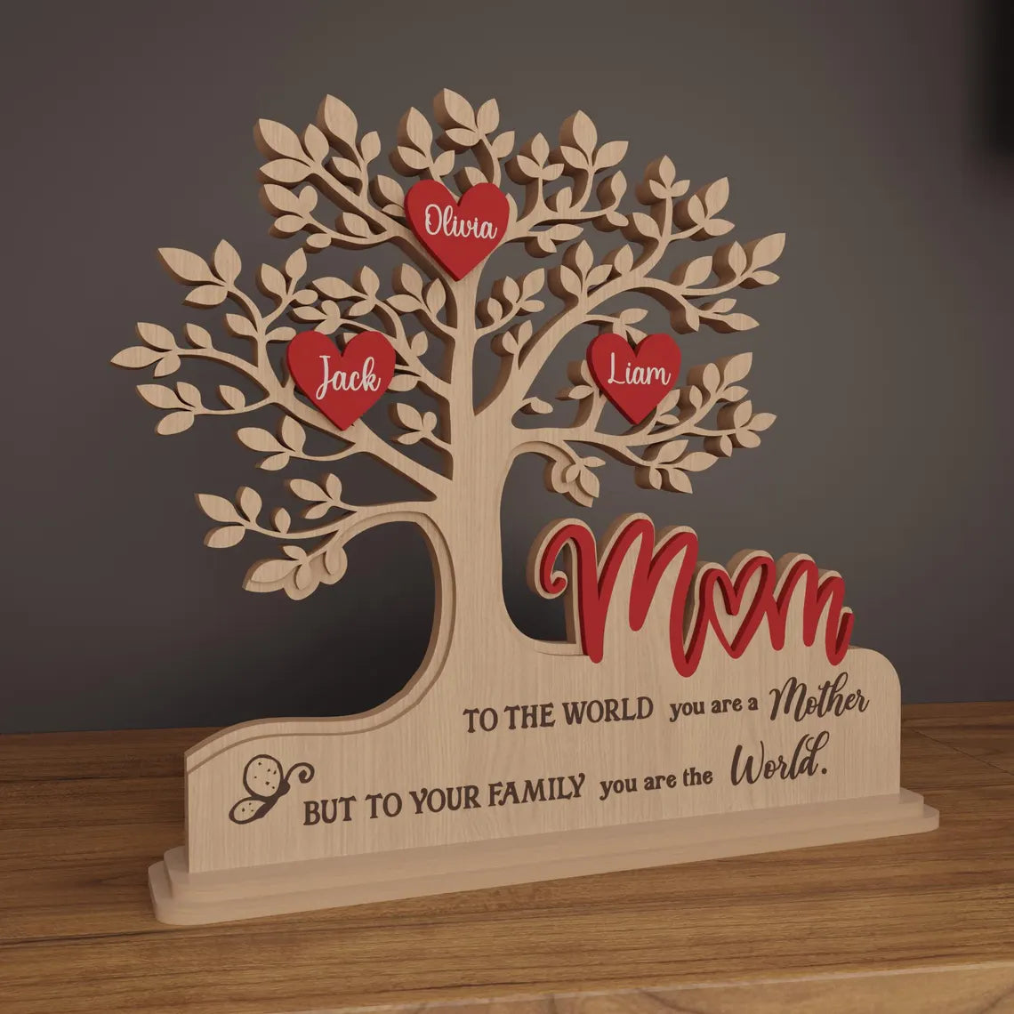 Custom Family Tree Stand with Names & Hearts | Personalized Gift for Mom
