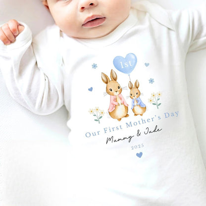 Our First Mother's Day Sleepsuit Personalized Vest for New Mum Bunny