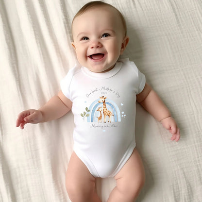 Our First Mother's Day Sleepsuit Personalized New Mum Gift giraffe bear elephant