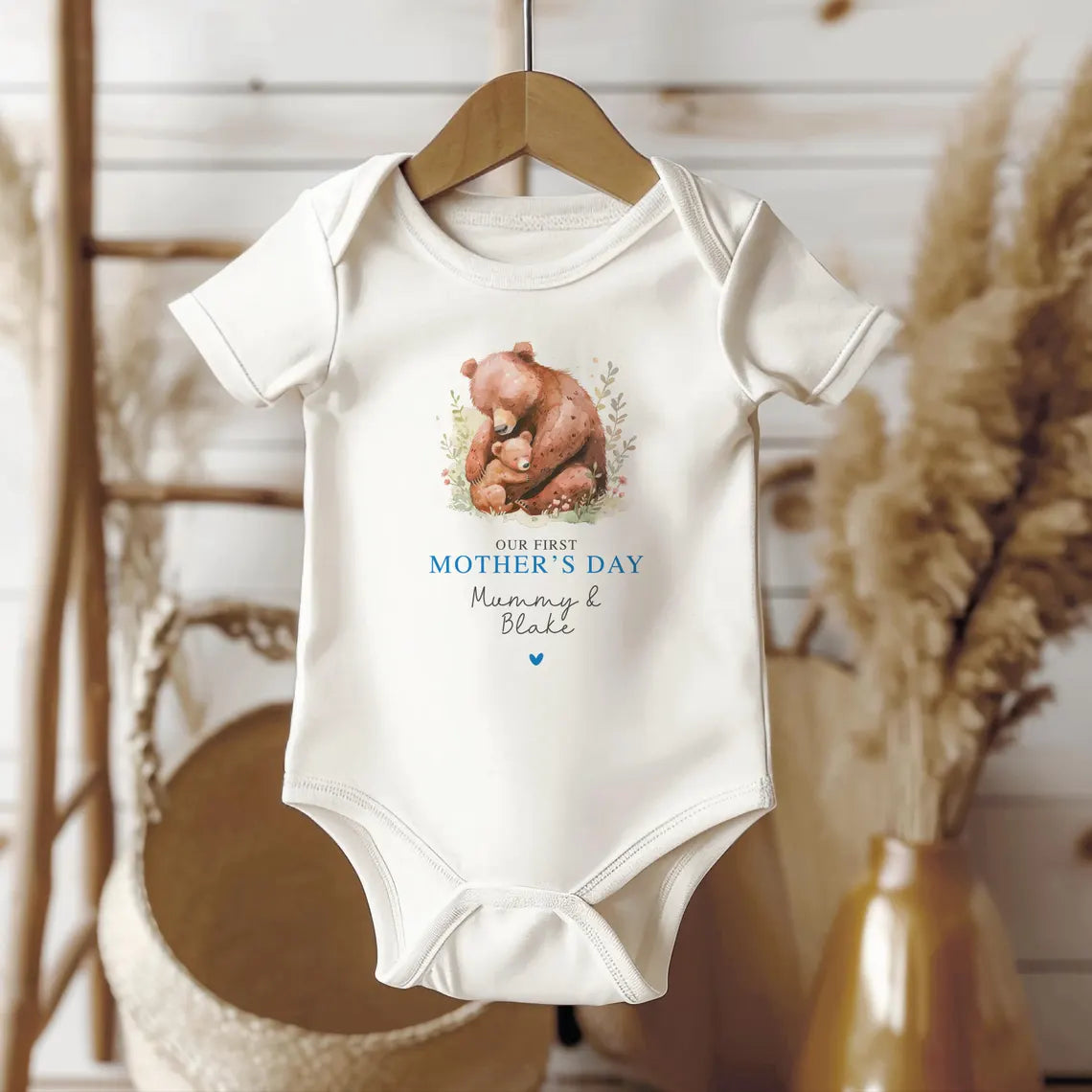 Our First Mother's Day Sleepsuit Personalized New Mum Gift giraffe bear elephant